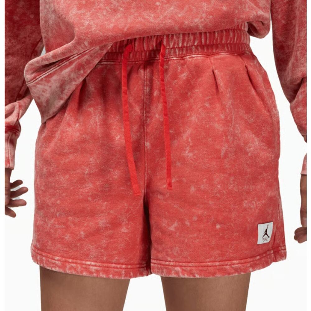 Jordan Flight Shorts Women's Size 2X Red Drawstring Fleece Washed Relaxed Fit